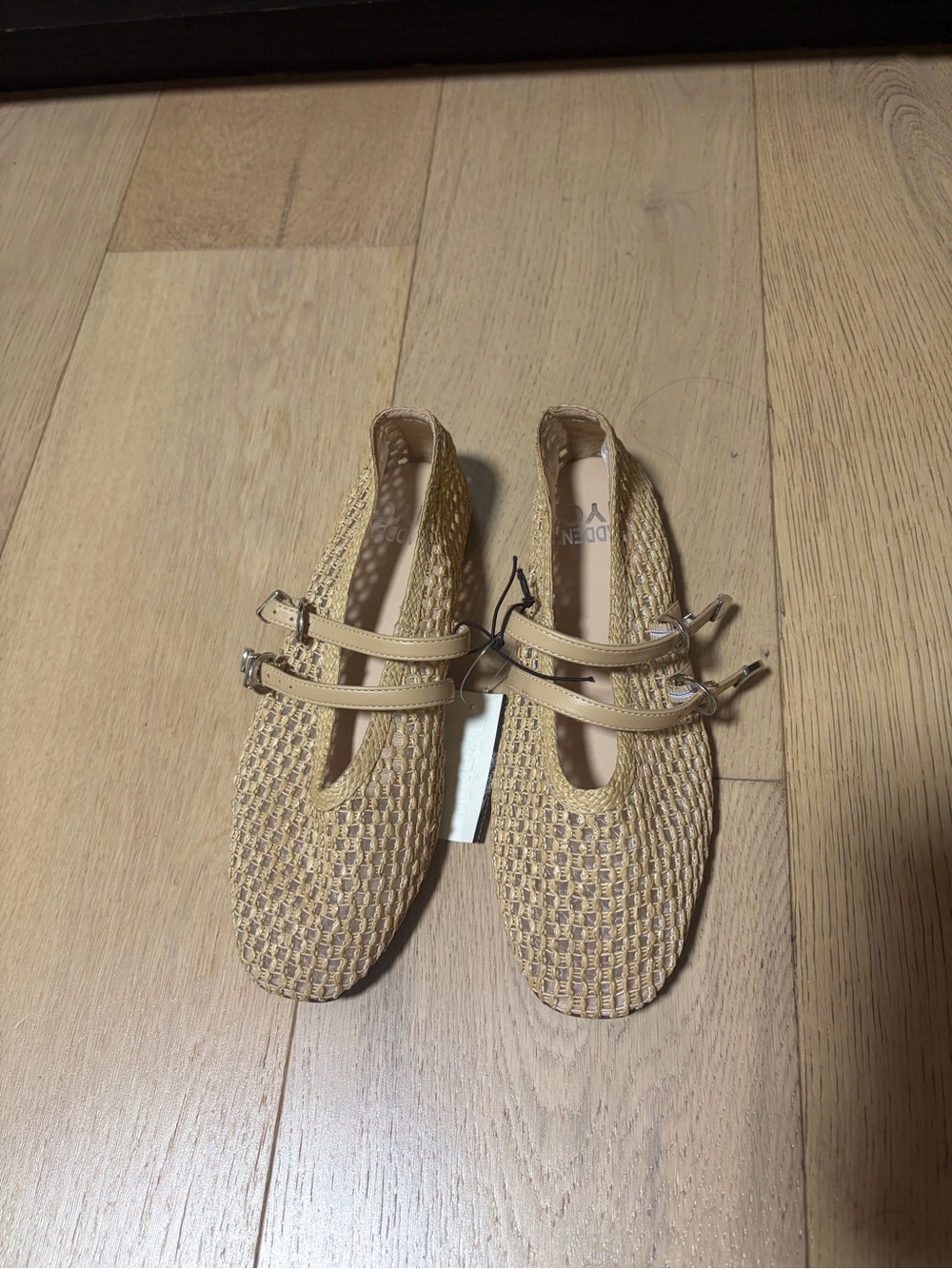 Woven Double-Strap Flats in Tan